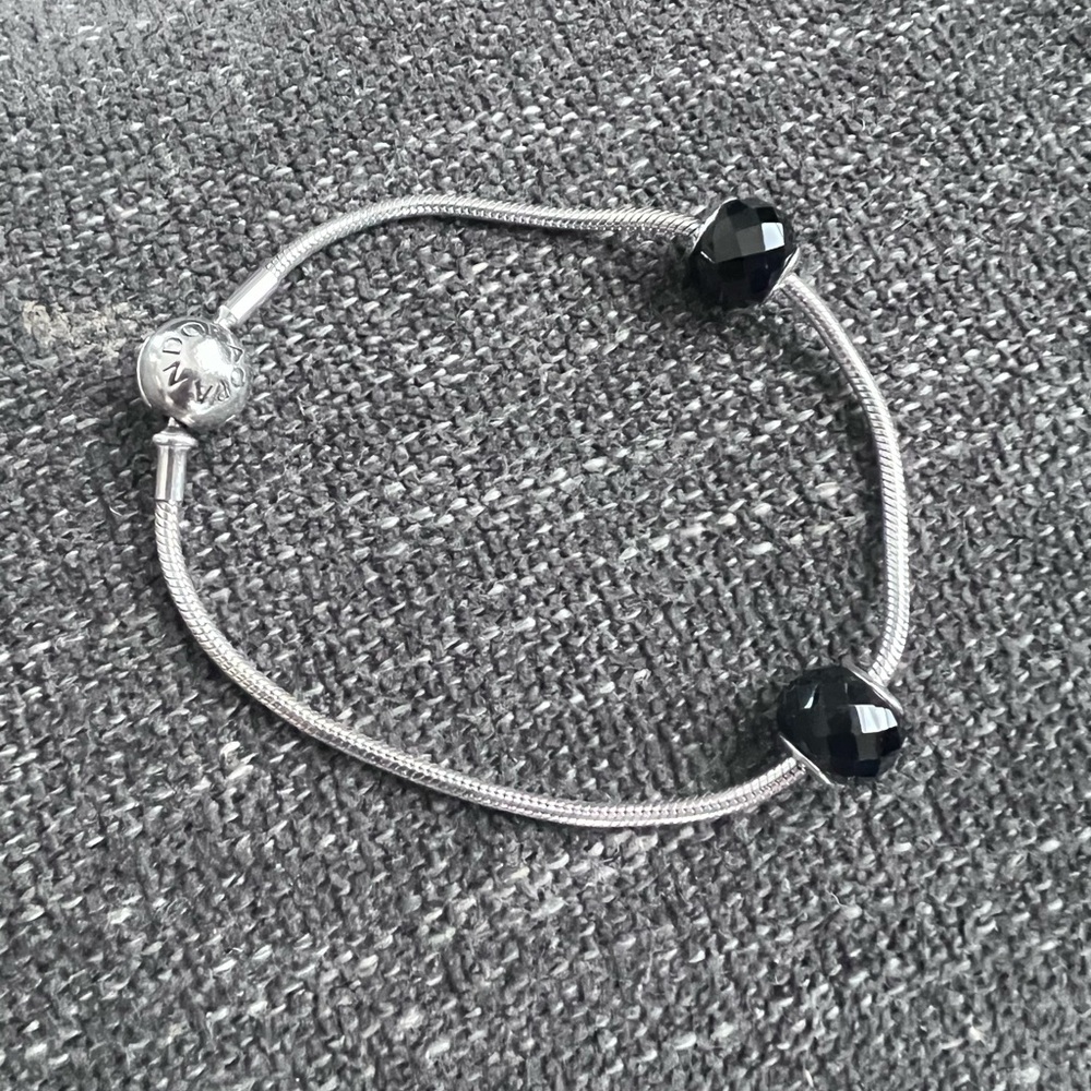 Pandora Sterling Silver Essence Bracelet with 2 Black faceted charms